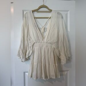 Cream V-Neck Ruffle Romper